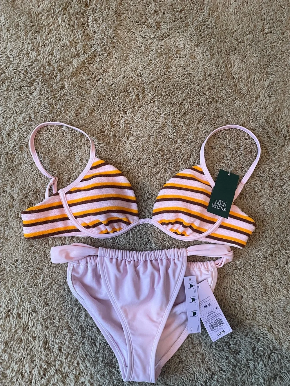 wild fable Pink Ribbed & Yellow Striped Two-Piece Bikini